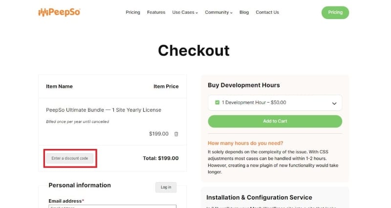 PeepSo Checkout-Seite