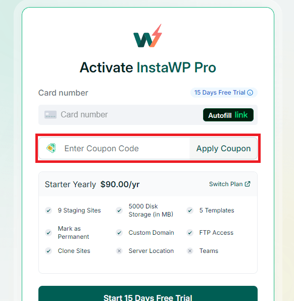 instawp apply coupon