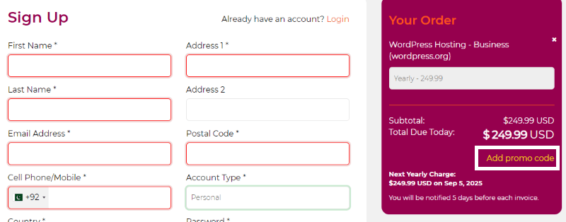 wpx hosting checkout page