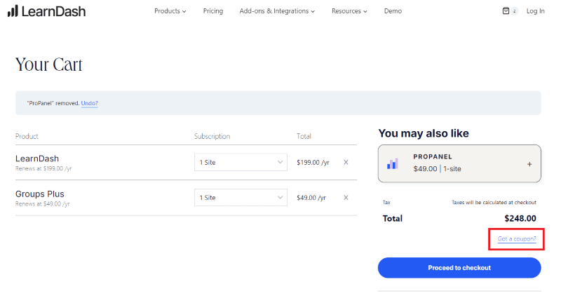 learndash avail coupon step 2