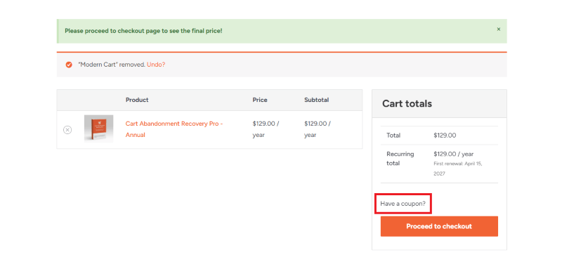 cart abandonment recovery checkout