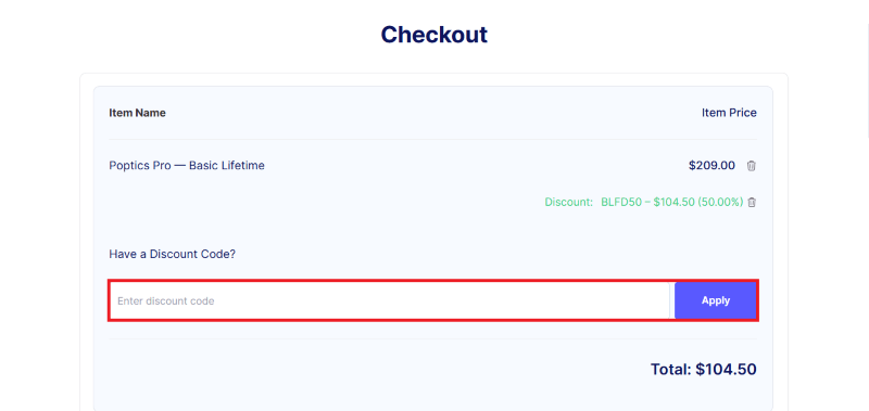 poptics checkout
