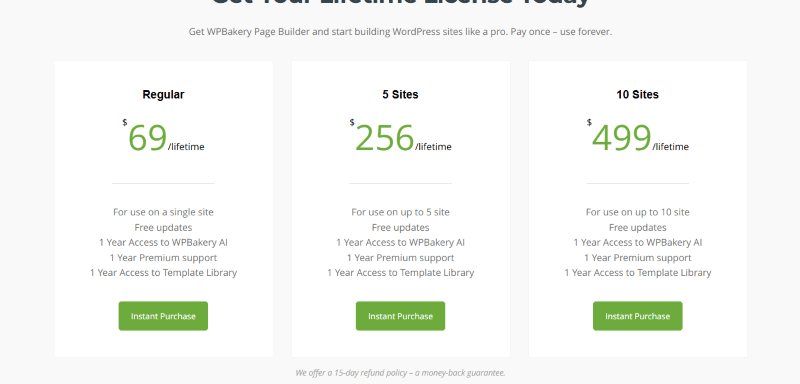 wpbakery pricing