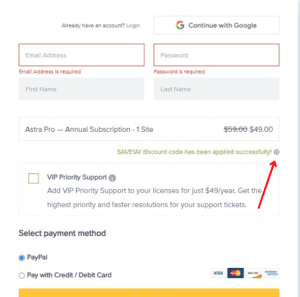 astra theme checkout page