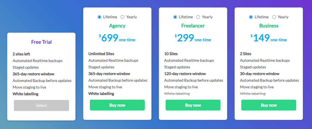 wp time capsule pricing page