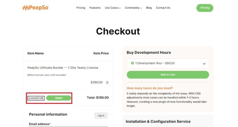 peepso checkout page 1