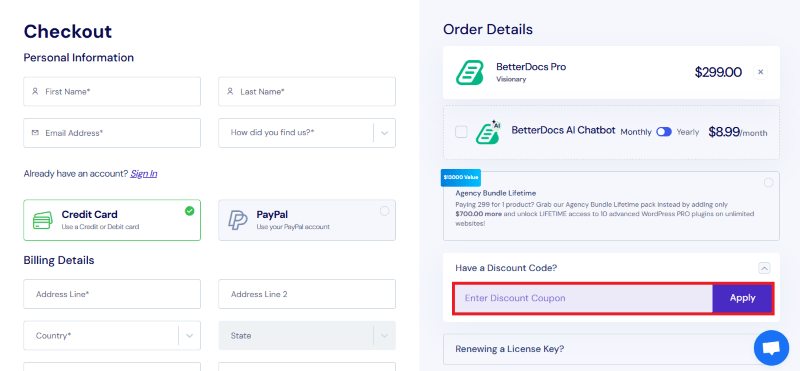 BetterDocs Check out Coupon