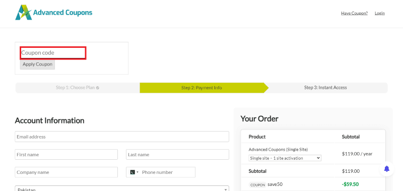 advanced coupon avail coupon