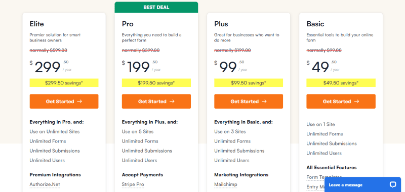 wpforms pricing