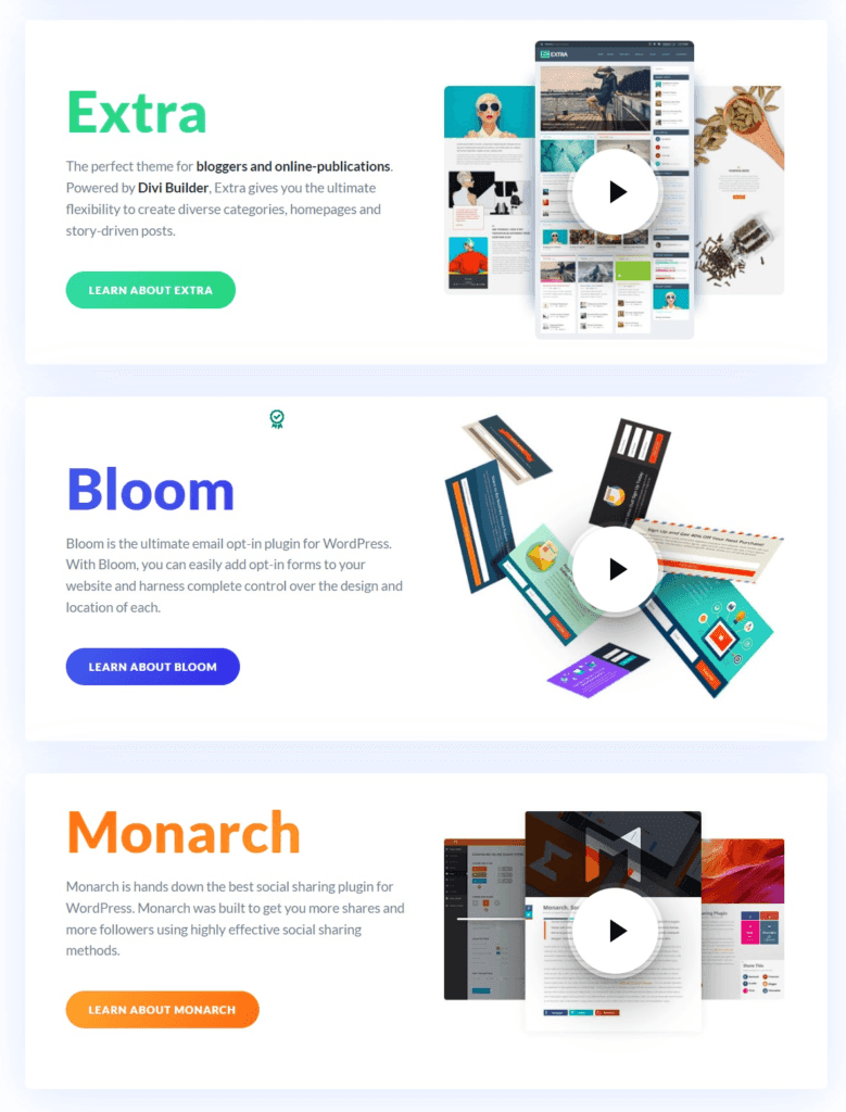 divi extra, bloom, and monarch - divi theme review