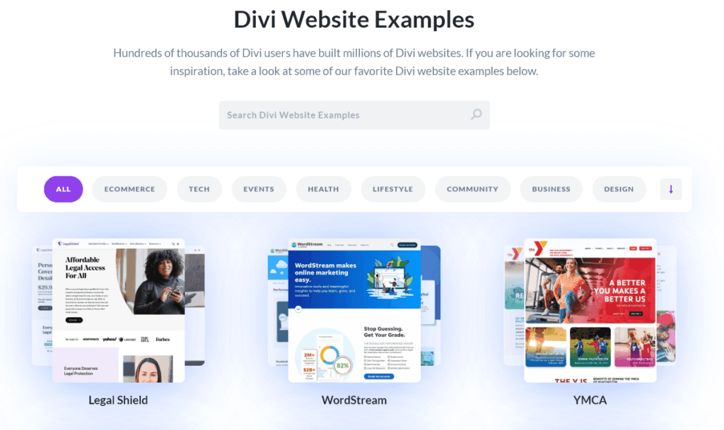 divi website examples - divi theme review