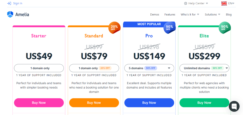 wp amelia pricing