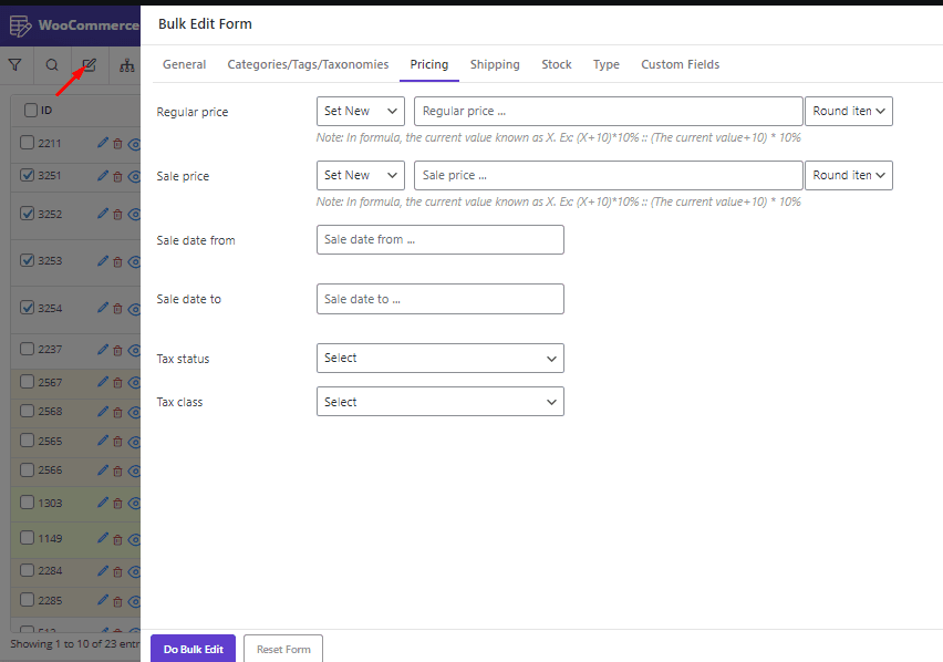 how to bulk edit variations