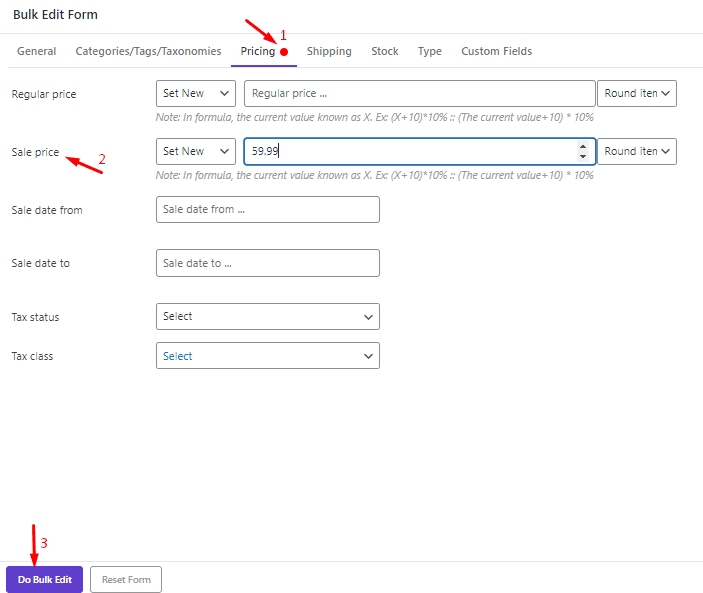how to bulk edit variations