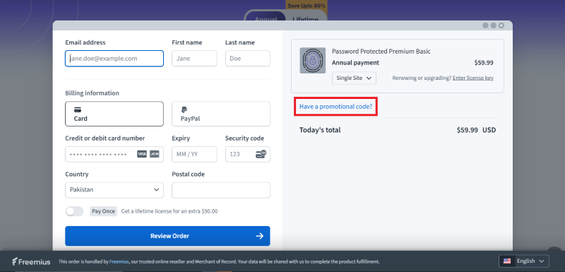 password protected checkout