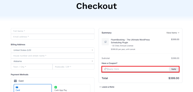 fluentbooking avail coupon