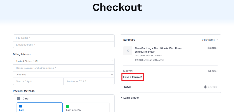 fluentbooking checkout
