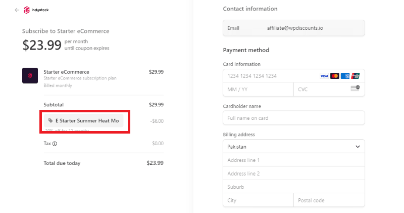 indystack checkout page