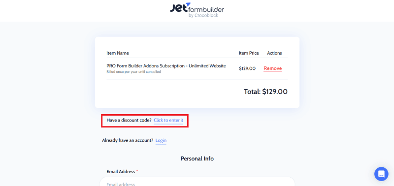 jetformbuilder coupon