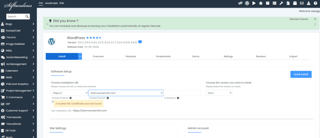 Installing WordPress on A2 Hosting