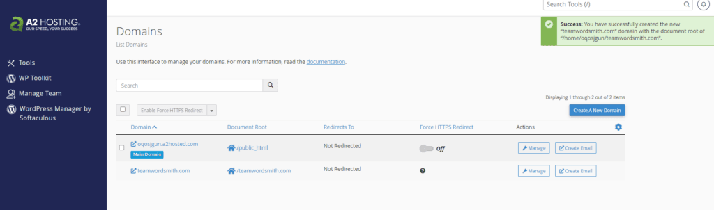 Pointing a Domain Name on A2 Hosting