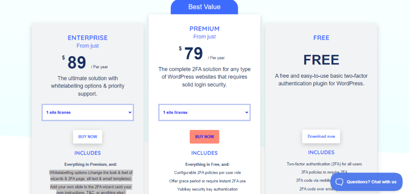 wp 2fa pricing