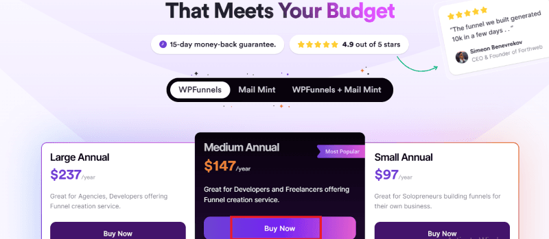 wp funnels pricing page