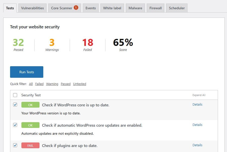 WP Security Ninja Run Test