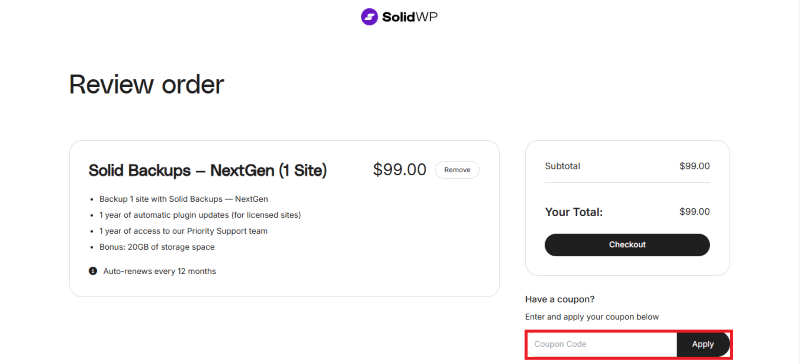 solid backup pricing