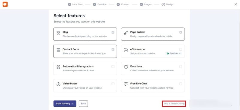 zipwp ai select features in website