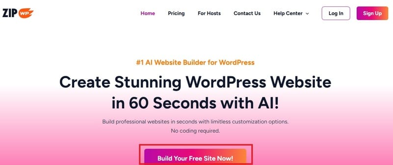 zipwp ai start website process