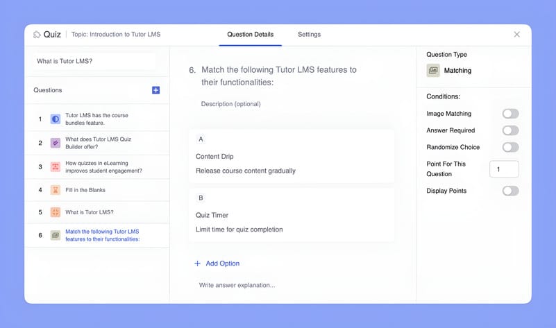 Tutor LMS - Matching