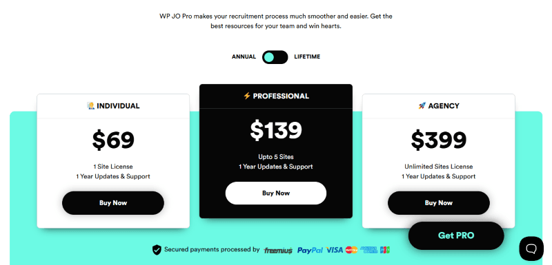 wp job opening pricing