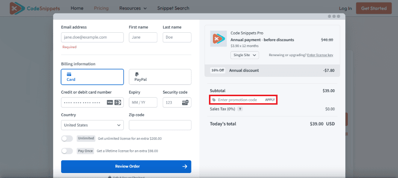 code snippets avail coupon