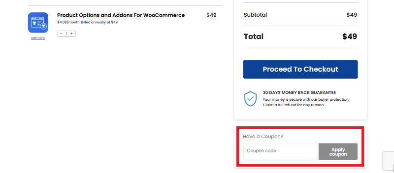 product options and addons for woocommerce apply coupon