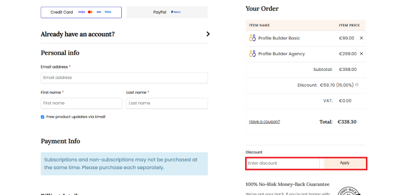 profile builder avail coupon