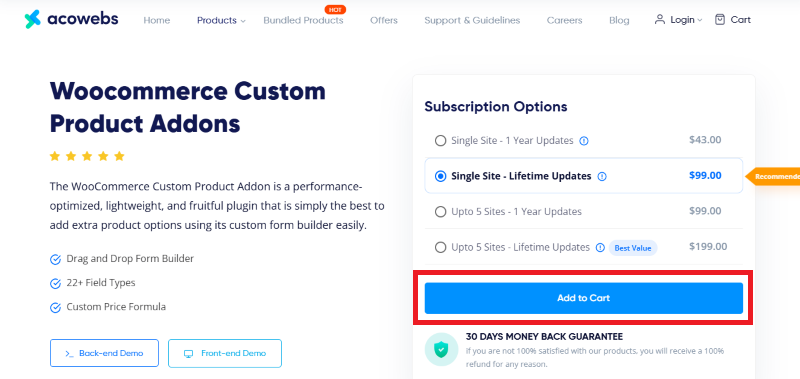 woocommerce custom product addons pricing plans