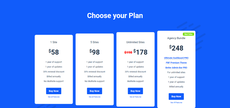 ultimate dashboard pricing