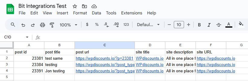 Bit Integrations Google Sheets Example