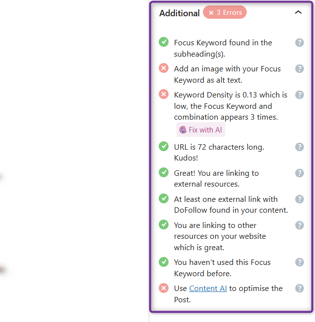 Rank Math Additional SEO Analysis