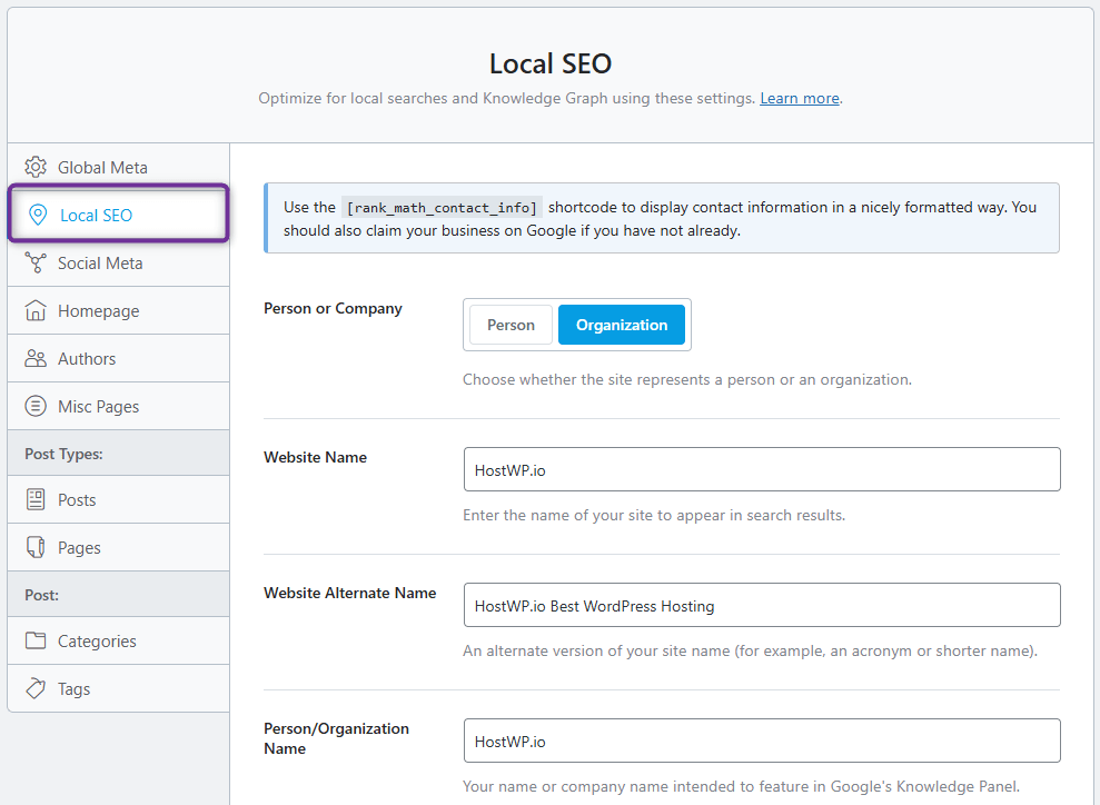 Rank Math Local SEO