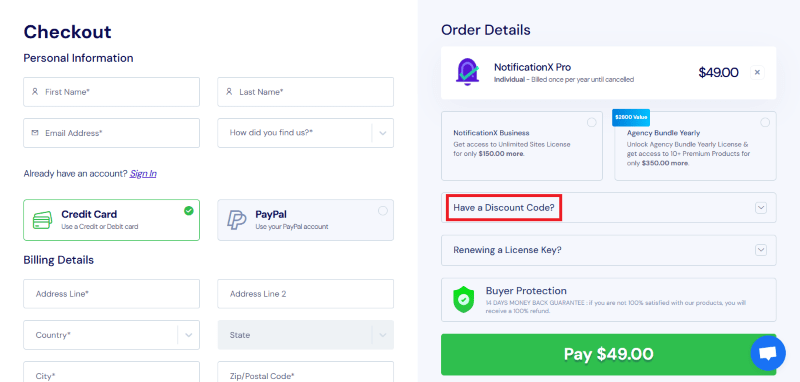 notificationx checkout