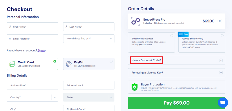 embedpress checkout