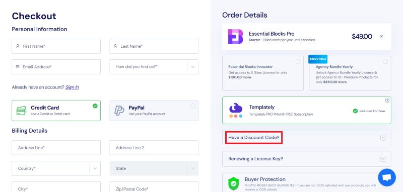 essential blocks checkout