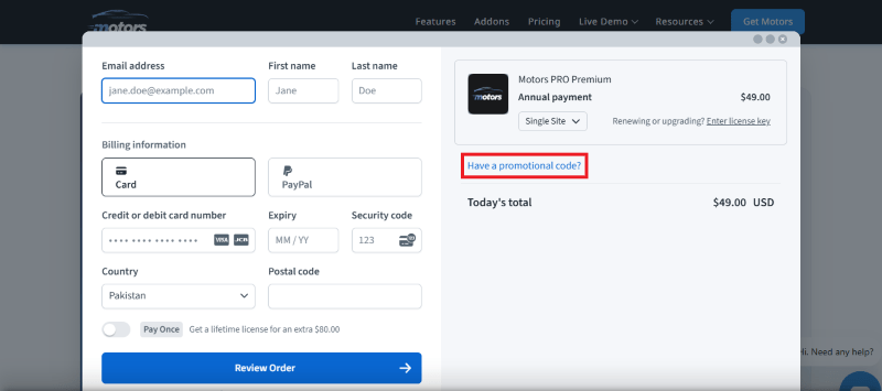motors checkout