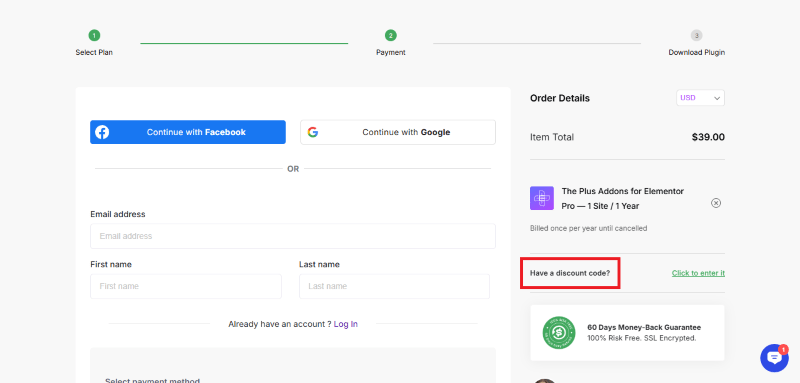 the plus addons for elementor checkout
