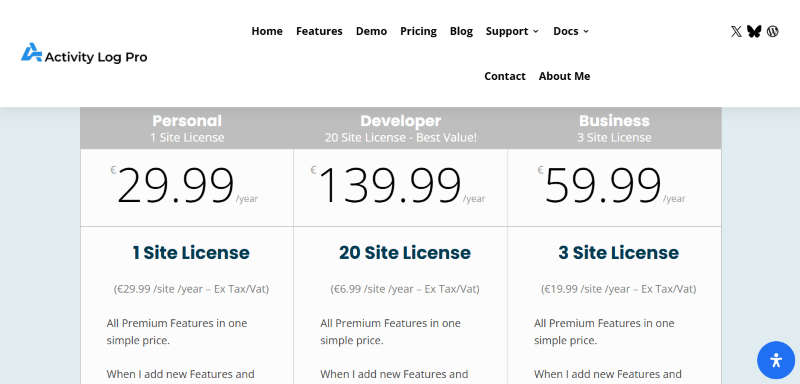 activity log pro pricing