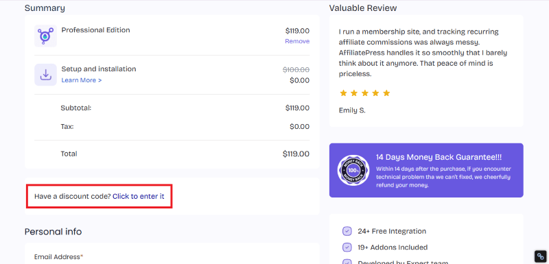 affiliatepress checkout