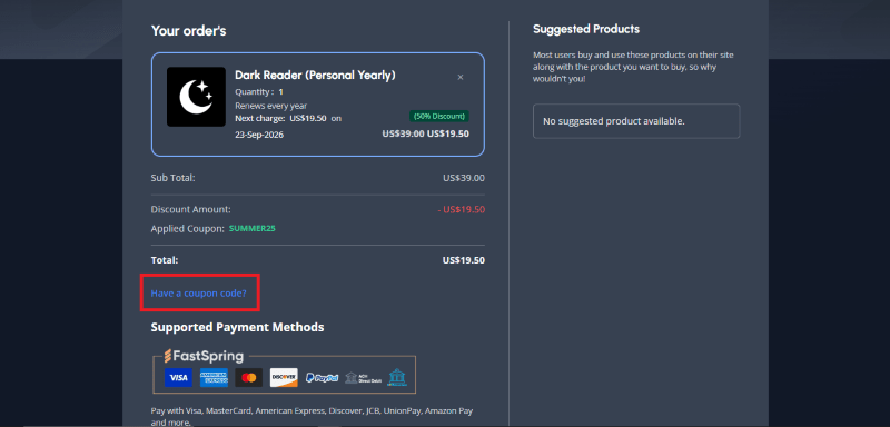 dark reader checkout