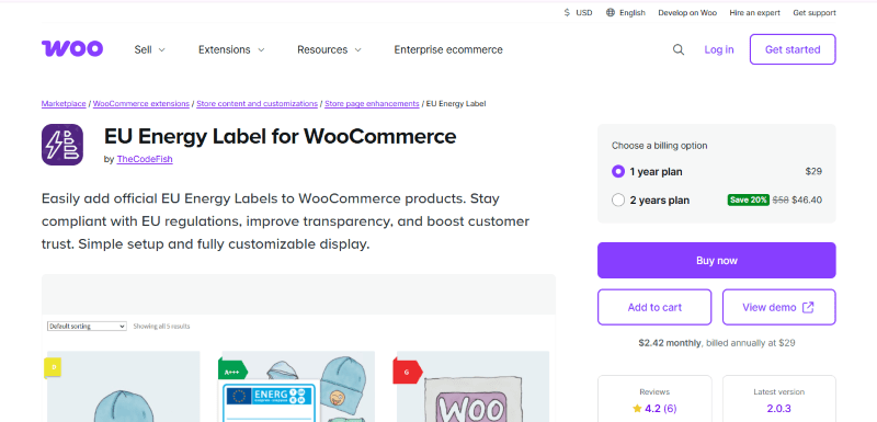eu energy label product page